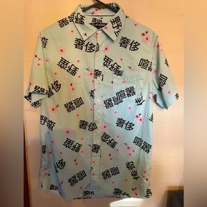 Just attitude Asian themed short sleeve button down shirt medium bold fun